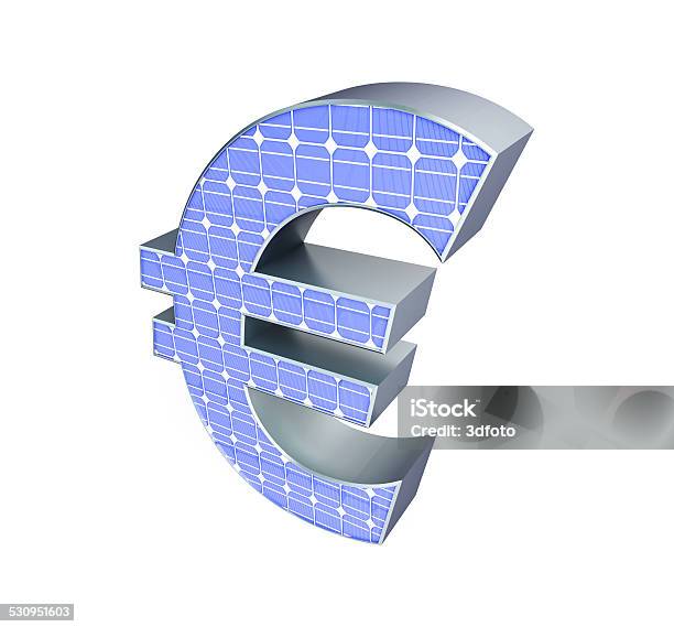 Solar Panel Euro Sign On A White Background Stock Photo - Download Image Now - 2015, Blue, Business