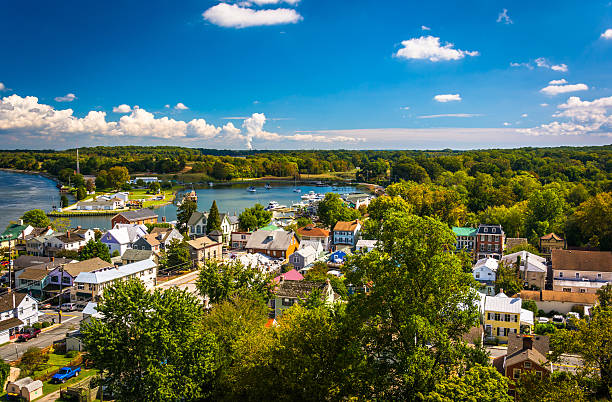 View of Chesapeake City from the Chesapeake City Bridge, Marylan stock photo