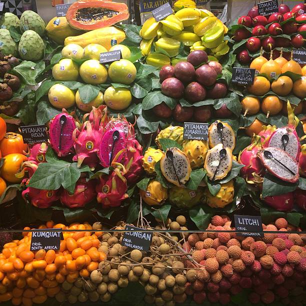 istock Beautiful exotic fruits market 530960289