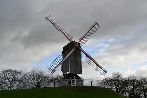 The windmill Grossenheerse (Petershagen) in front of a blue sky is part of the Westphalia Mill Street (Germany).