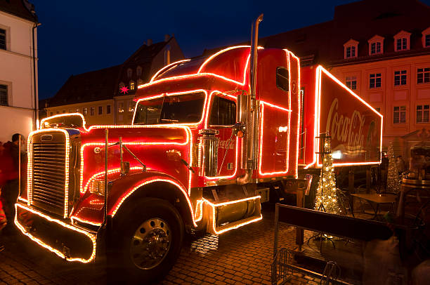 Pirna, Germany - December 20, 2014: Freightliner Coca-cola truck stopped in the old saxon town Pirna, near Dresden.