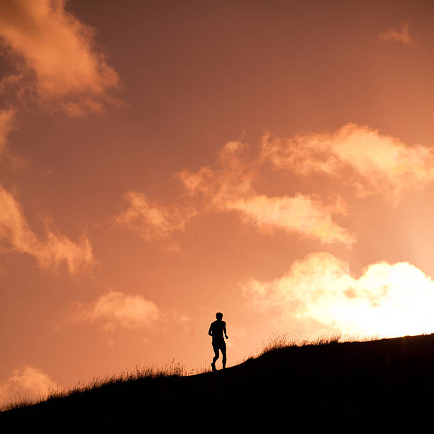 istock man's silhouette on the colorful sky during sunset. 530970029