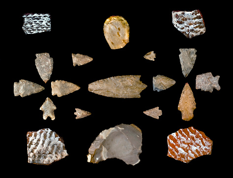 Texas arrowheads and pottery sherds made around 1500 years ago.