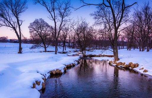 Winter view of a creek in rural York County, Pennsylvania.