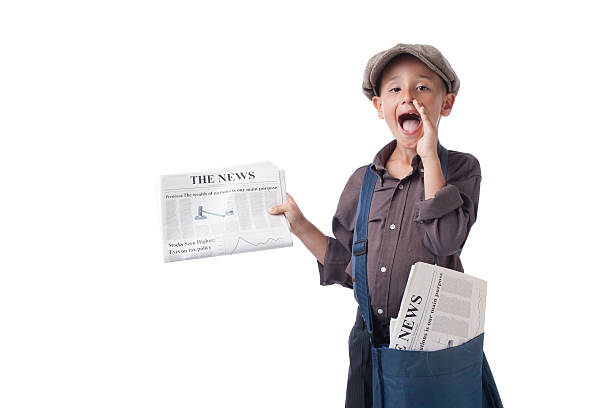 istock Newsboy holding paper and shouting 530974907