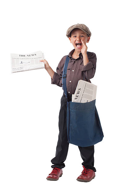 Newsboy holding paper and shouting