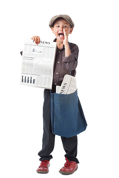 istock Newsboy holding paper and shouting 530974933