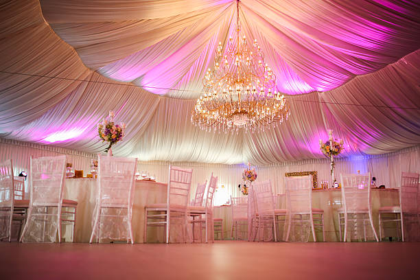 istock Interior of a wedding tent decoration ready for guests 530976921