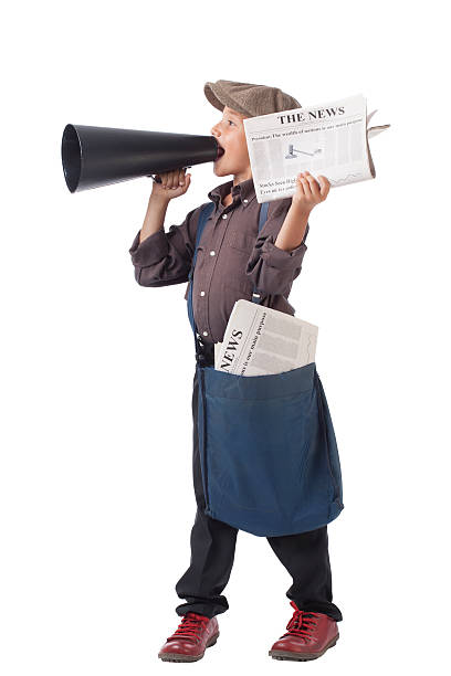 istock Newsboy holding paper and Shouting With Megaphone 530980681