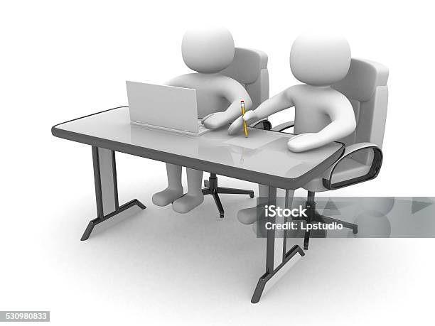 3d Man People And A Laptop At A Office Stock Photo - Download Image Now - 2015, Abstract, Adult