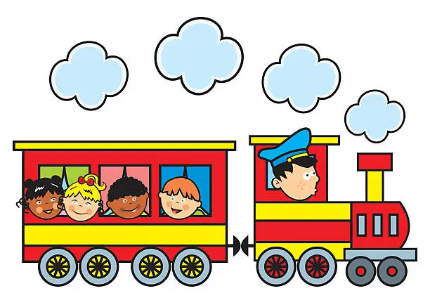 Vector illustration of Locomotive and children