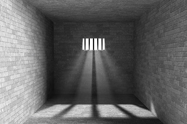 istock Prison interior with light shining through a barred window 530985327