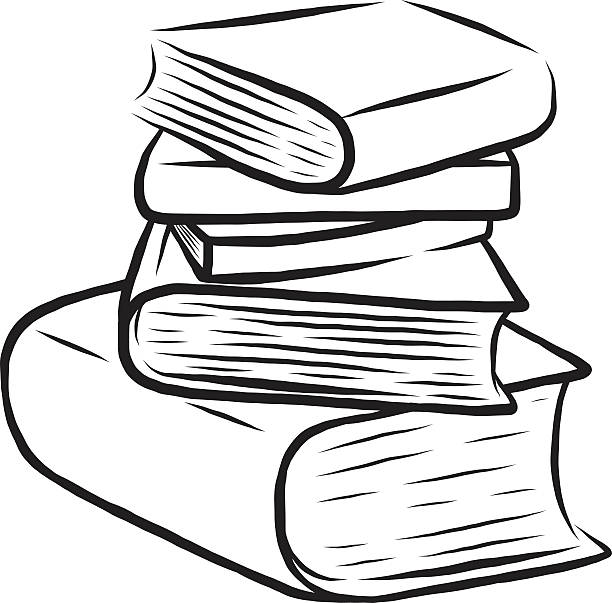 Stack Of Five Books Stock Illustration - Download Image Now - Book, Black  And White, Stack - iStock