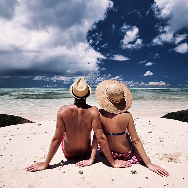 istock Couple on a beach at Seychelles 530988240