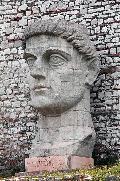 A brick sculpture of Konstantine the Great, the founder of Berat, now a UNESCO World Heritage Site in Albania