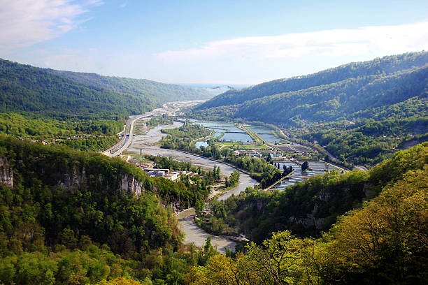 istock Summer landscape with river and mountain 530991708