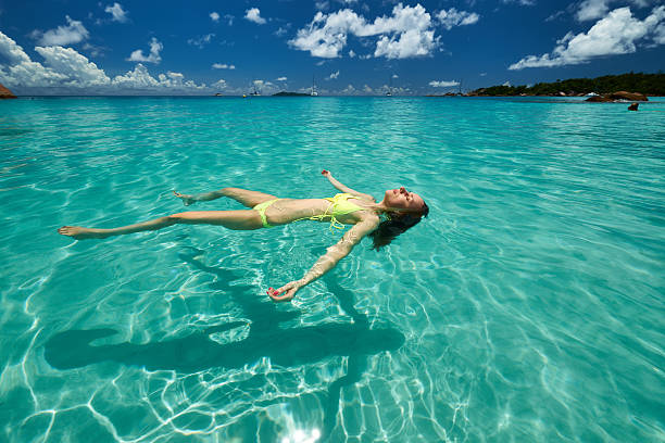 istock Woman in bikini lying on water 530992096