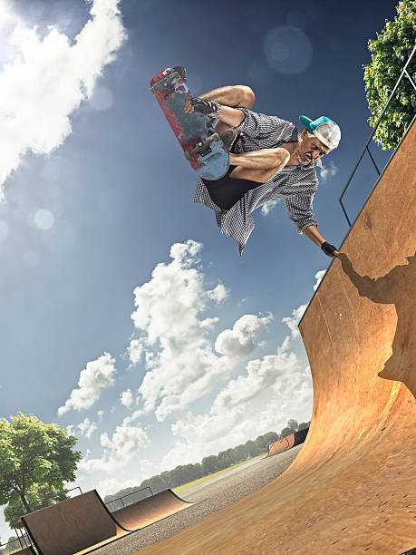 istock The old man is skating on skateboard 530994267