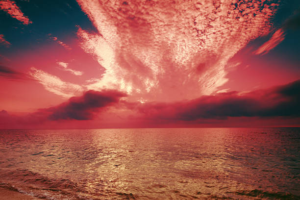 Magic marsala sunrise over sea