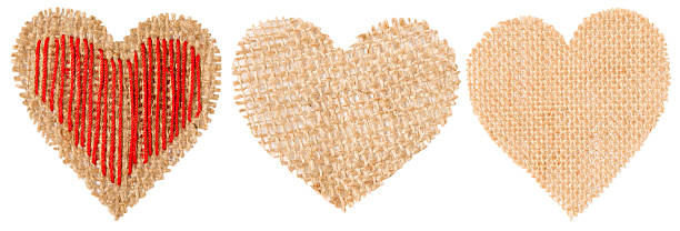 istock Heart Shape Hanging Sackcloth Object, Valentines Day Torn Burlap Patch 530994567