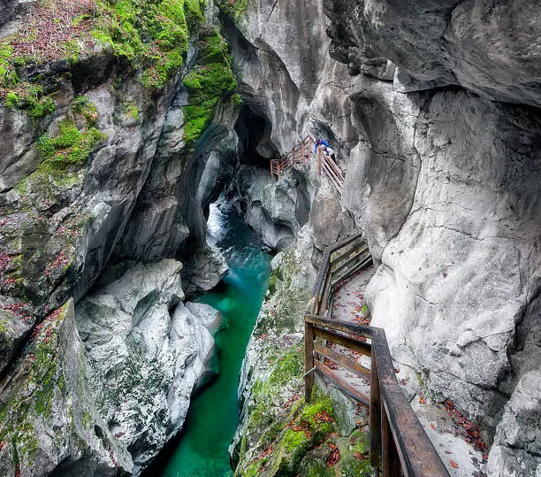 narrow canyon with floating water at the ground