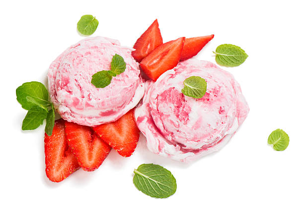 istock Strawberry ice cream and fresh berries, above view. 530996534