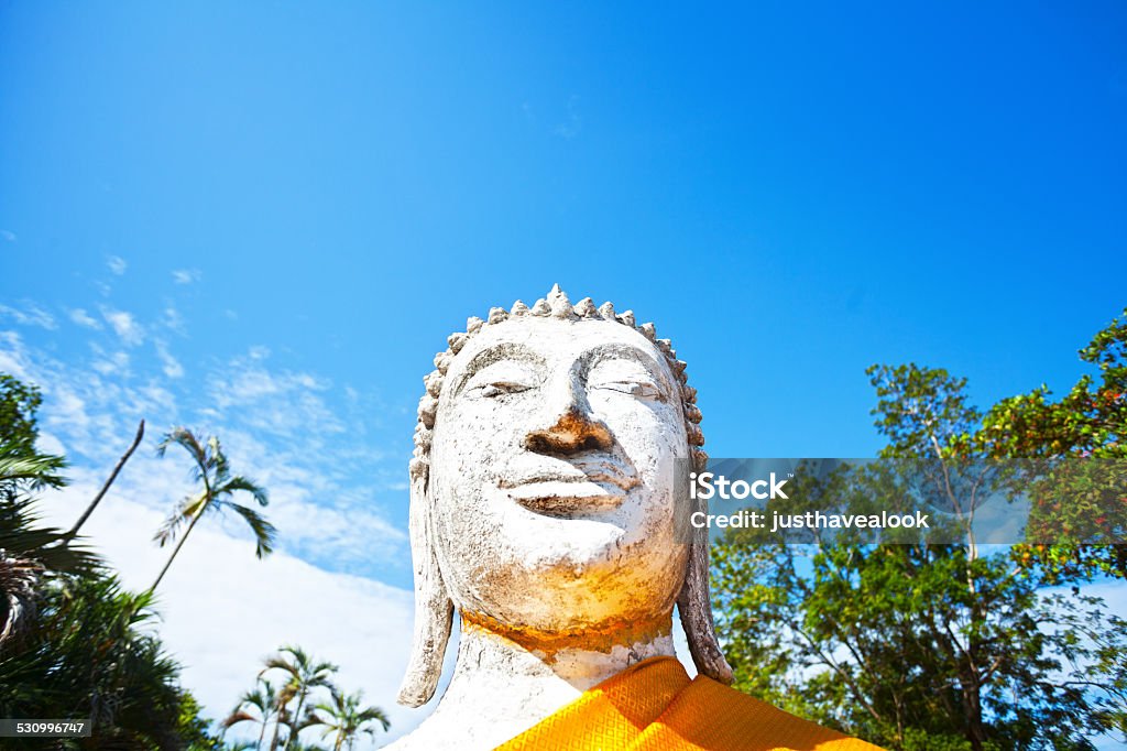 Head of stony white Thai buddha Head of stony white Thai buddha in temple Wat Yai Chai Mongkol, Ayutthaya. 2015 Stock Photo