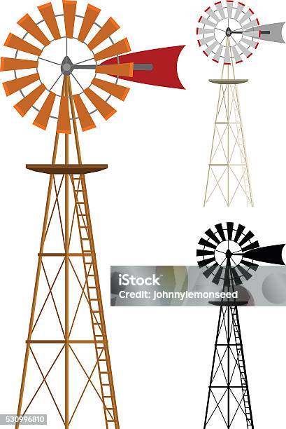 Windmühlen Stock Vektor Art und mehr Bilder von Windmühle - Windmühle, Windkraftanlage, Agrarbetrieb