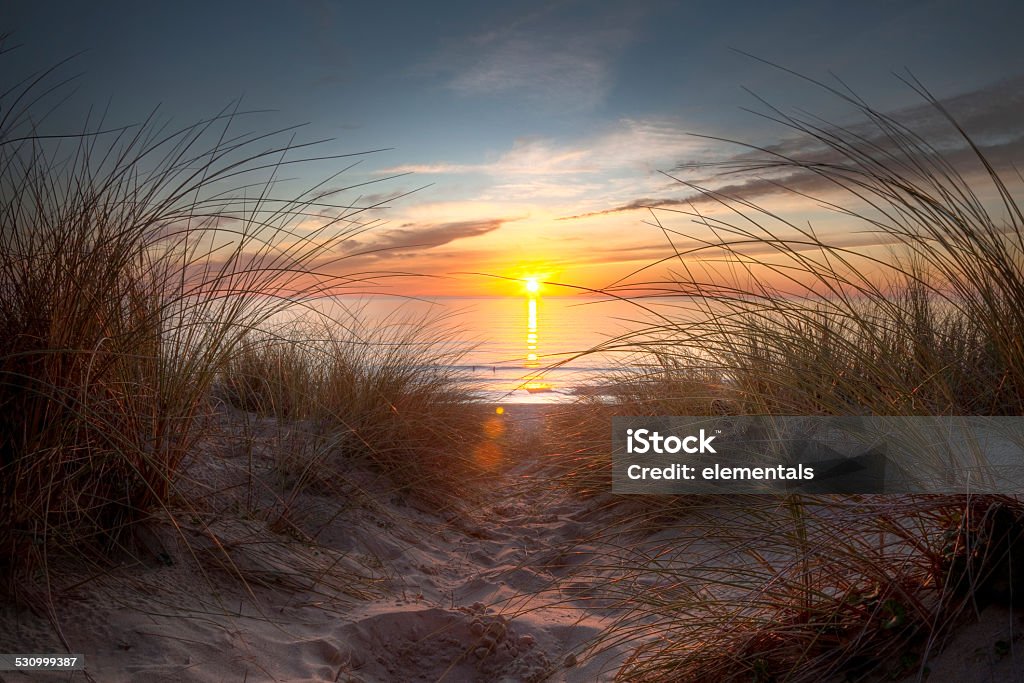 Sunset over the Atlantic Ocean French landscape near the town of Arcachon Beach Stock Photo