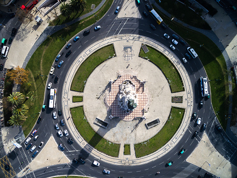 Top View of Marques de Pombal Square, Lisbon, Portugal