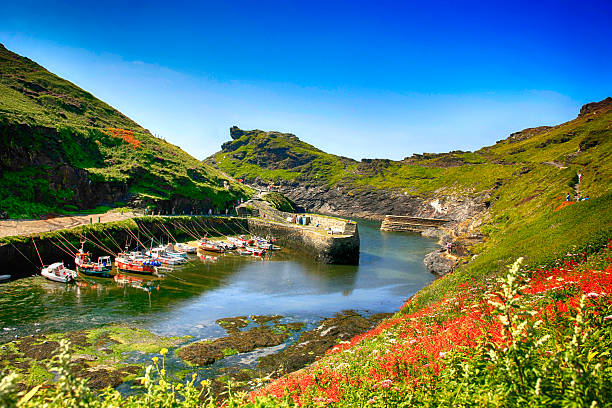 Fishing boats in Boscastle Harbour, Cornwall UK stock photo