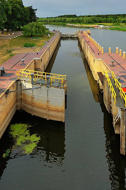istock lock gates of the water dam in river 531001379
