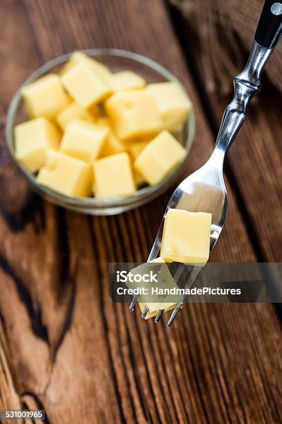 Diced Cheese On A Fork Stock Photo - Download Image Now - 2015, Appetizer, Block Shape