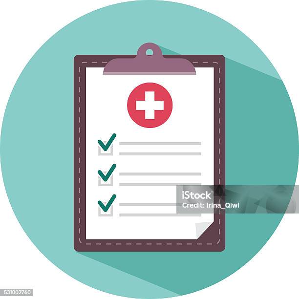 Medical Clipboard Icon With Long Shadow Stock Illustration - Download Image Now - Report - Document, Clipboard, Medical Exam