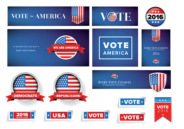 us-präsidentschaftswahl 2016 vektor-banner set - voting usa button government stock-grafiken, -clipart, -cartoons und -symbole