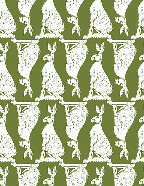 Vector illustration of Hand Carved Linoblock Print - Rabbit Pattern