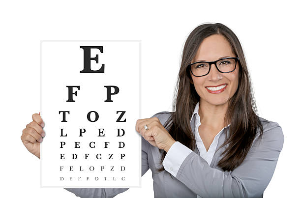 Woman with glasses eye chart Woman with glasses eye chart islotaed on white stock pictures, royalty-free photos & images