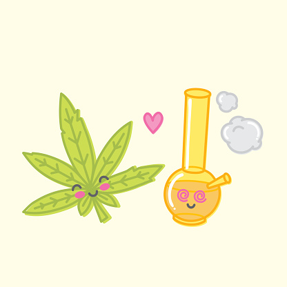 Cartoon kawaii weed love bong vector illustration