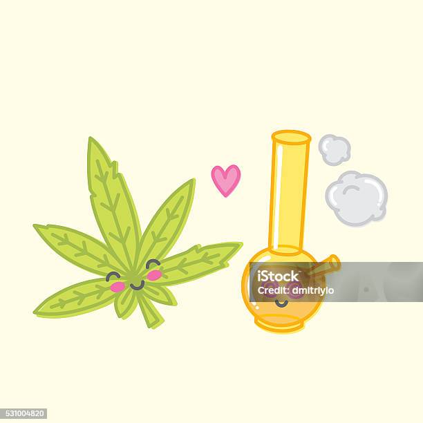 Kawaii Weed Love Bong Vector Illustration Stock Illustration - Download Image Now - Bong, Addiction, Backgrounds