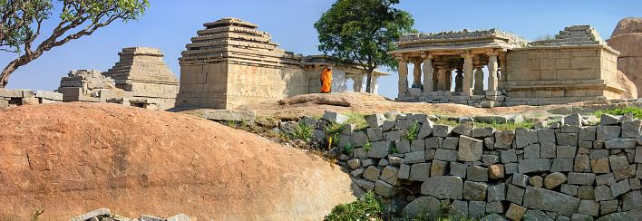 Hampi, India - November 19, 2012: Panorama of ruins of Hampi, a UNESCO World Heritage Site, India.
