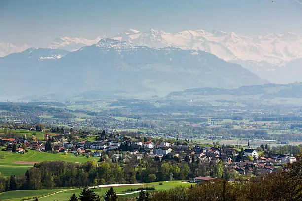 View to the Mountain Rigi, near Zurich, Switzerland in April 2015