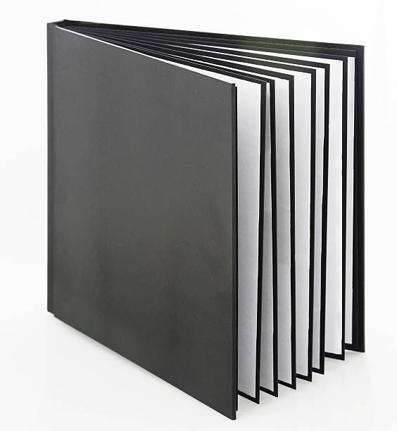 livro em branco com tampa negra num fundo branco - book photo album publication open imagens e fotografias de stock