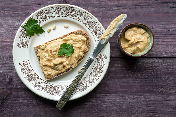 Hummus toast stock photo