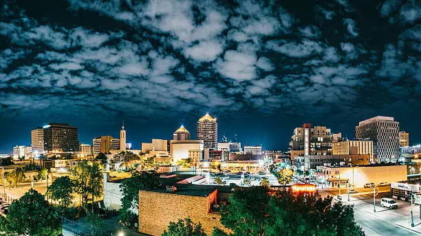 Panoramic image of Albuquerque Skyline at Night. New Mexico. USA.