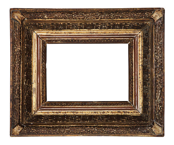 antique old picture frame wooden ceramics isolated on white