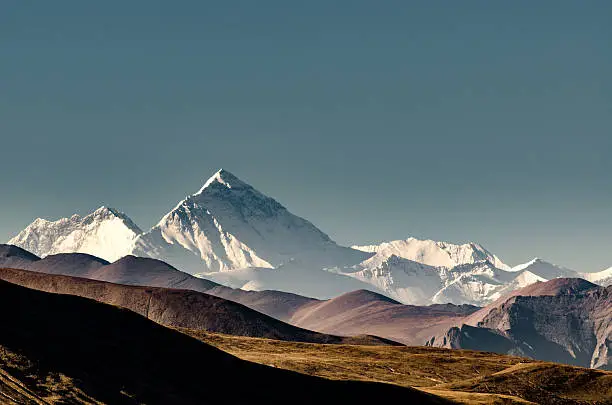 Everest, tallest mountain in the world at 8,848m, and more appropriately called Qomolungma in Tibetan meaning 'Mother of the Universe'.