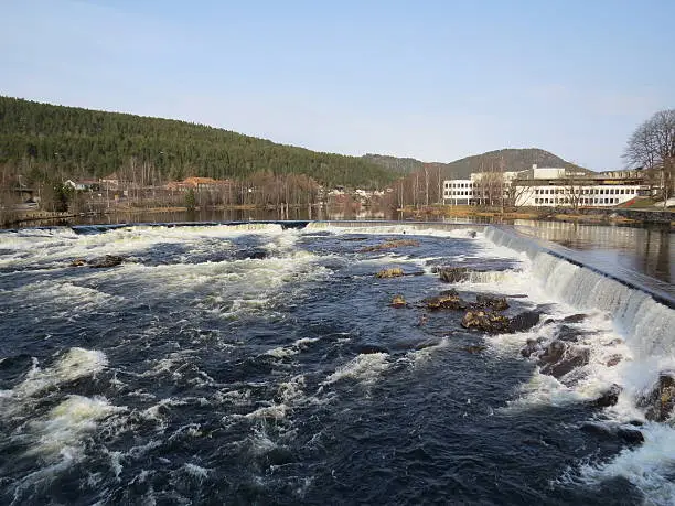 Stretch of white water in the river that runs through the Norwegian town of Kongsberg.
