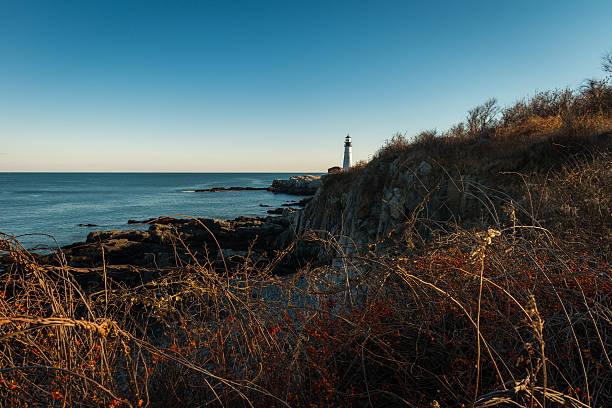 portland head light - lighthouse maine portland maine scenics stock-fotos und bilder