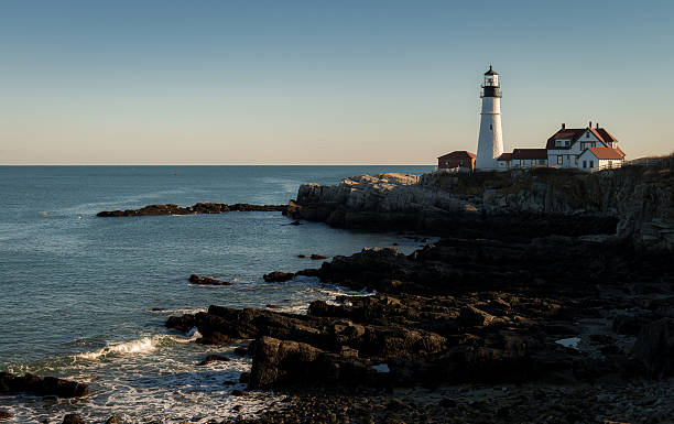 portland head light - lighthouse maine portland maine scenics stock-fotos und bilder