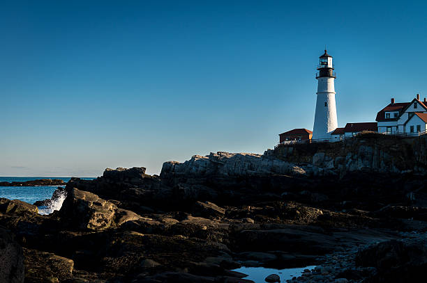 portland head light - lighthouse maine portland maine scenics stock-fotos und bilder